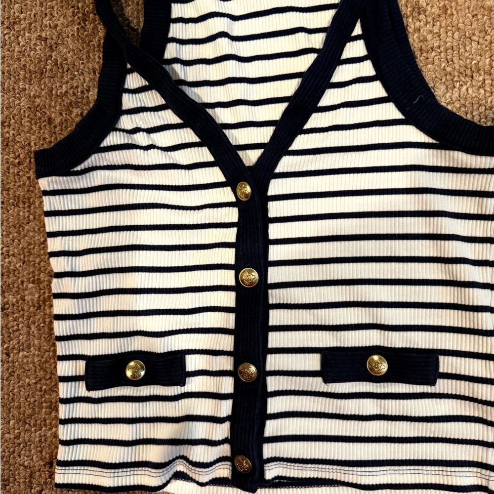 J. Crew Navy and White Striped Ribbed Top